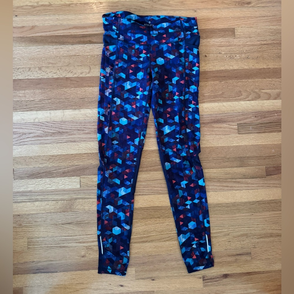 Athleta Blue and Red Leggings Vibrant Abstract Pattern